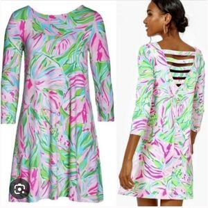Lilly Pulitzer Ophelia Pink and Green Leaf Print Dress Size Small